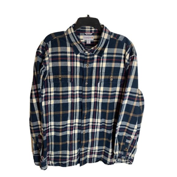 MEN'S CARHARTT STRIPED BUTTON FRONT LONG SLEEVED BUTTON SHIRT XXL‎ LARGE THICK - Picture 1 of 9